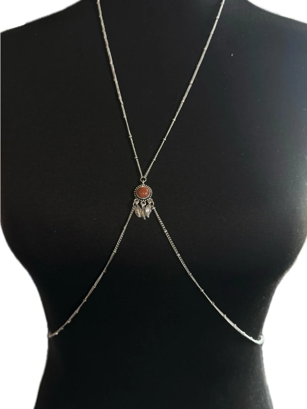Shyanne Silver-Tone Body Chain with Red Stone Center - Picture 3 of 4